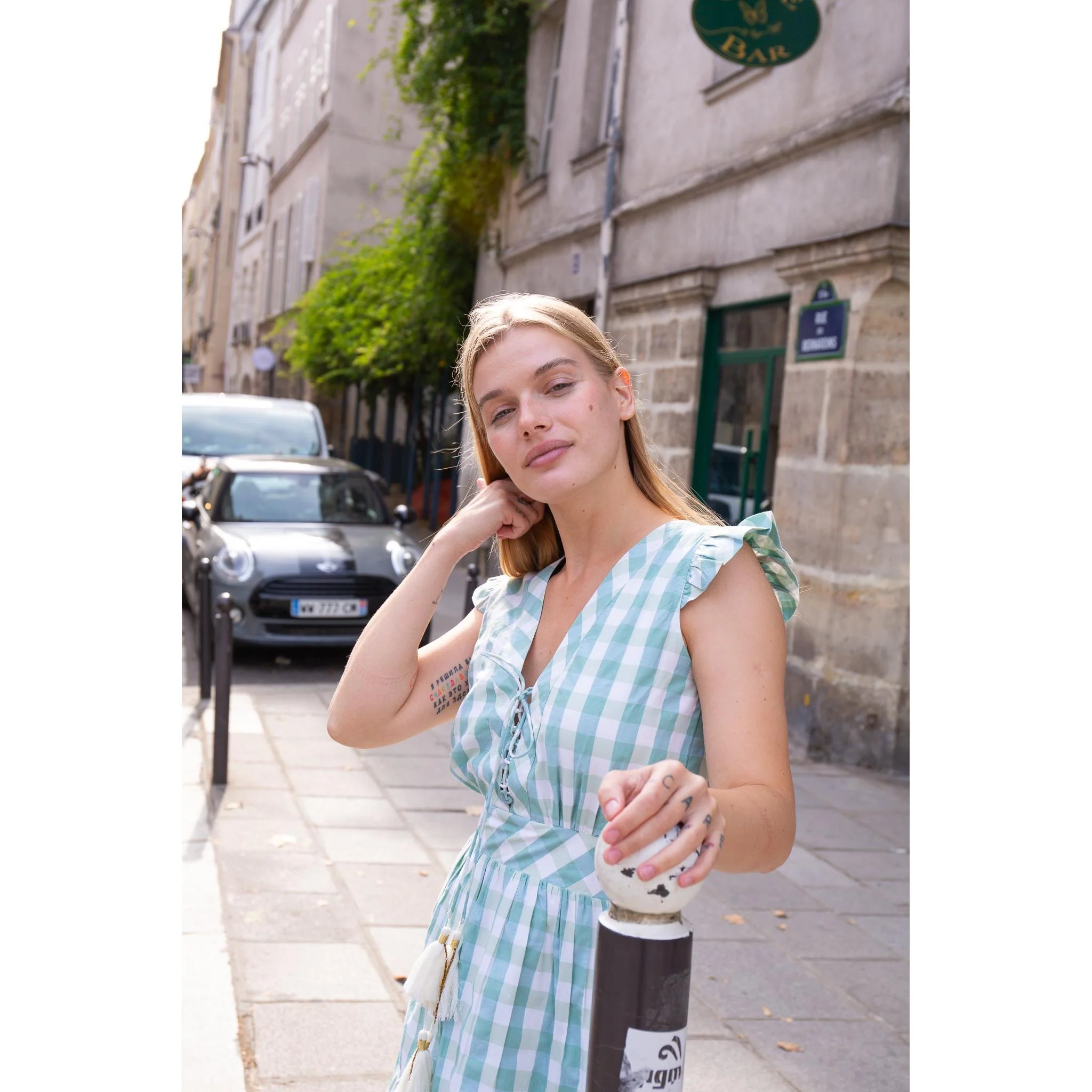 Lani Mini Dress - Green Gingham - Image 11