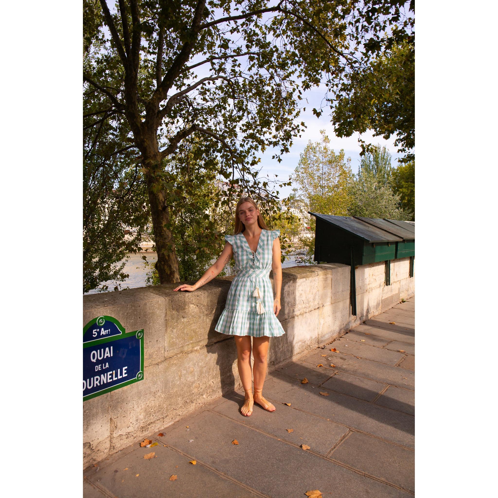 Lani Mini Dress - Green Gingham - Image 5