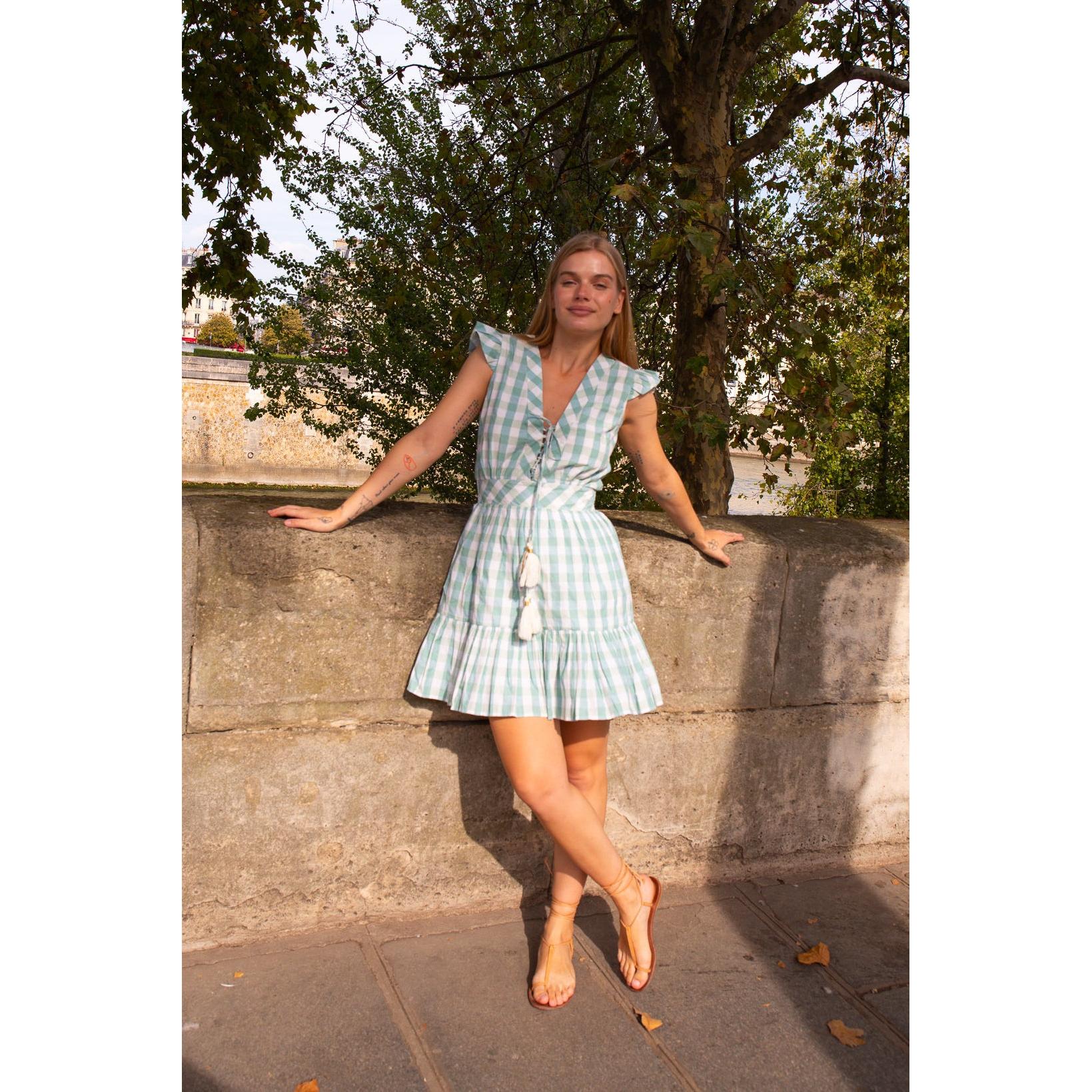 Lani Mini Dress - Green Gingham - Image 7