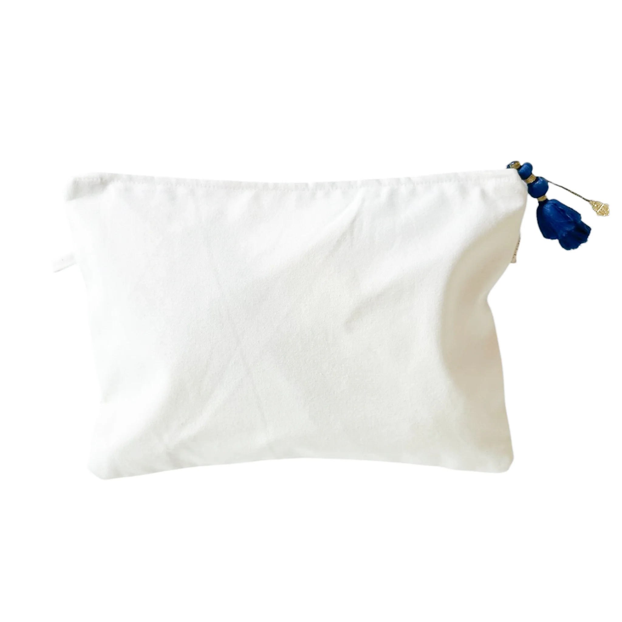 Large Canvas Zipper Pouch With Blue Tassel - Image 4