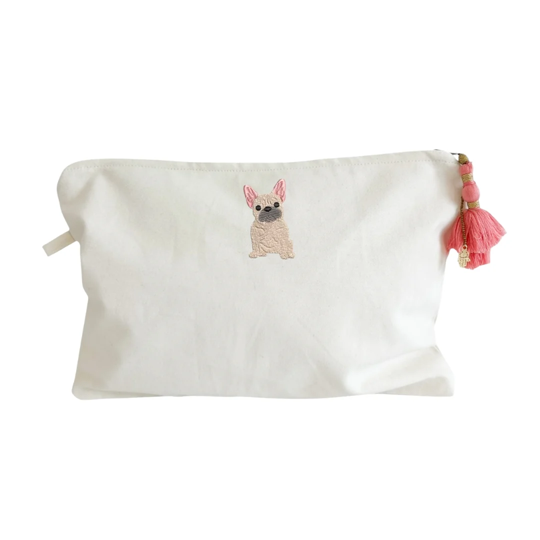 Large Canvas Zipper Pouch With Pink Tassel - Image 5