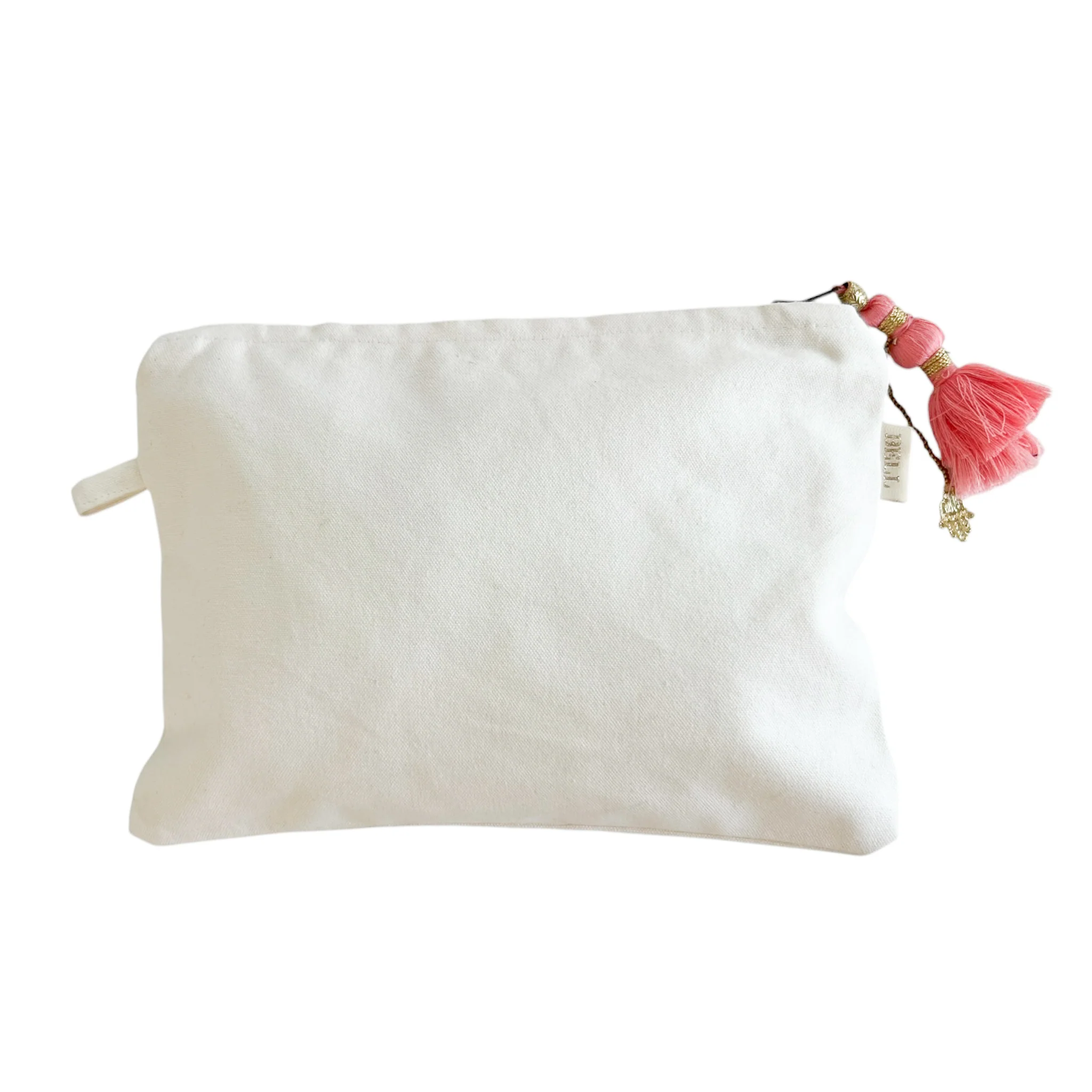 Small Canvas Zipper Pouch With Pink Tassel - Image 4