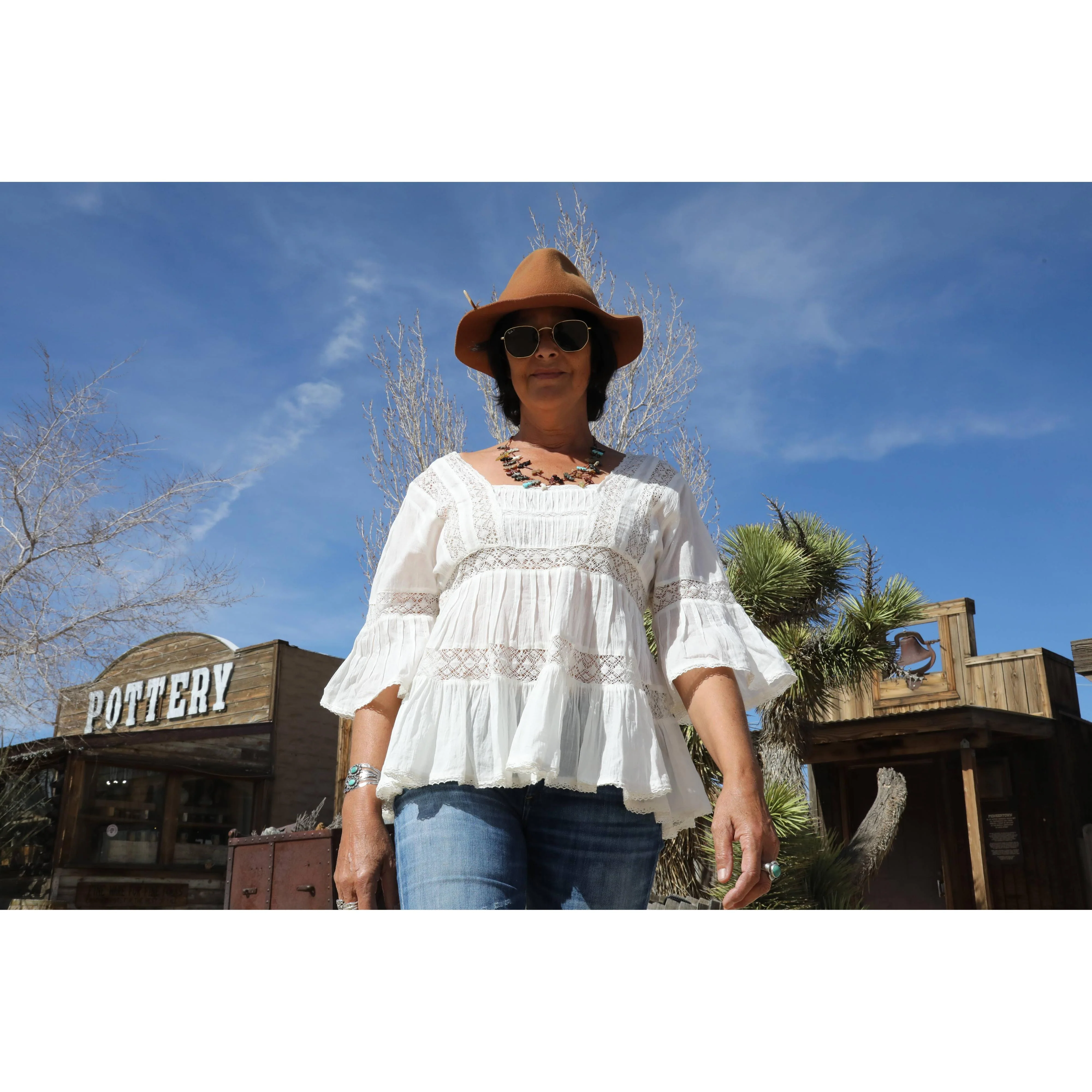 Louise Short Sleeves Blouse With Lace and Tassels Natural - Image 4