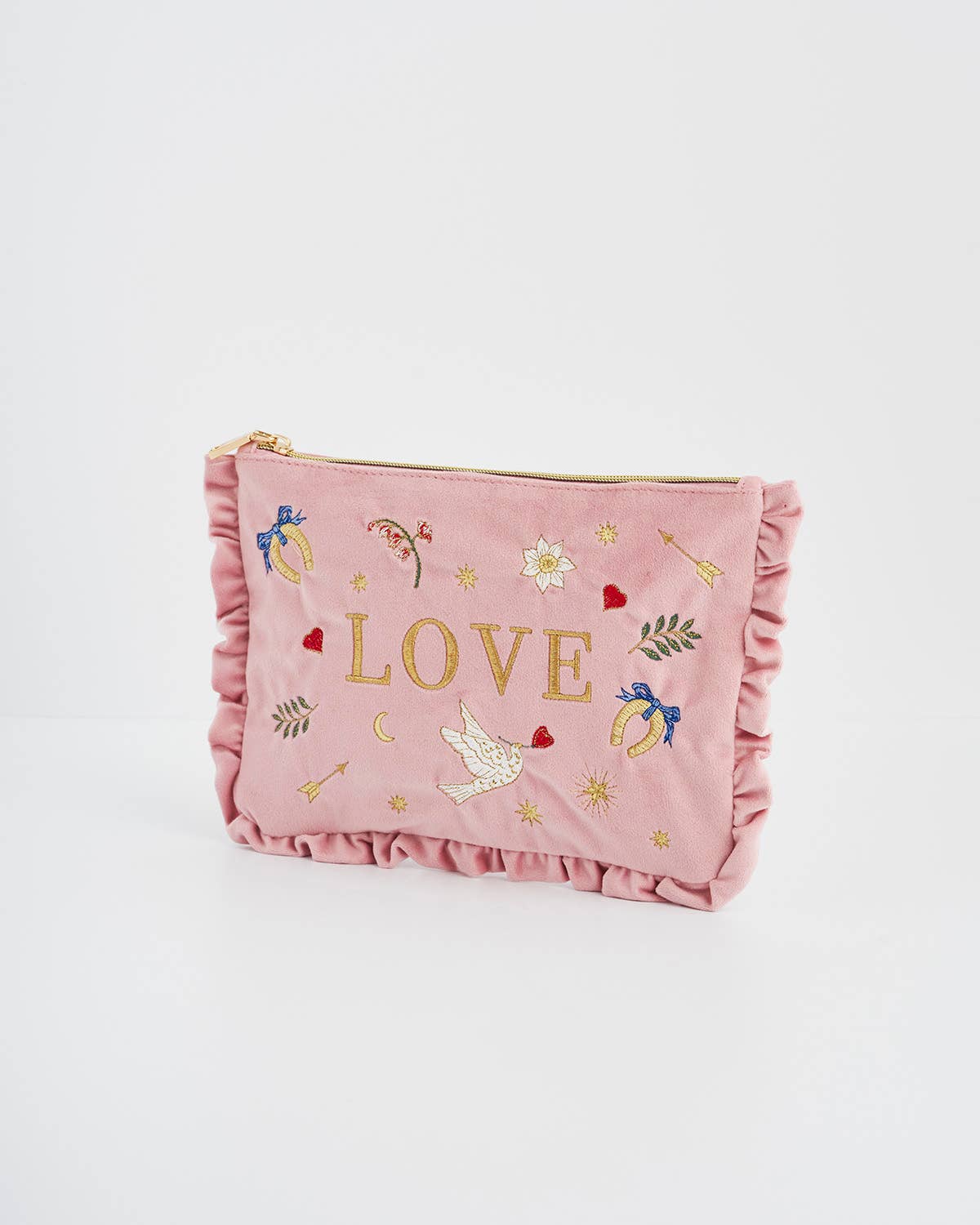 Love Scatter Pink Velvet Embroidered Pouch - Image 6
