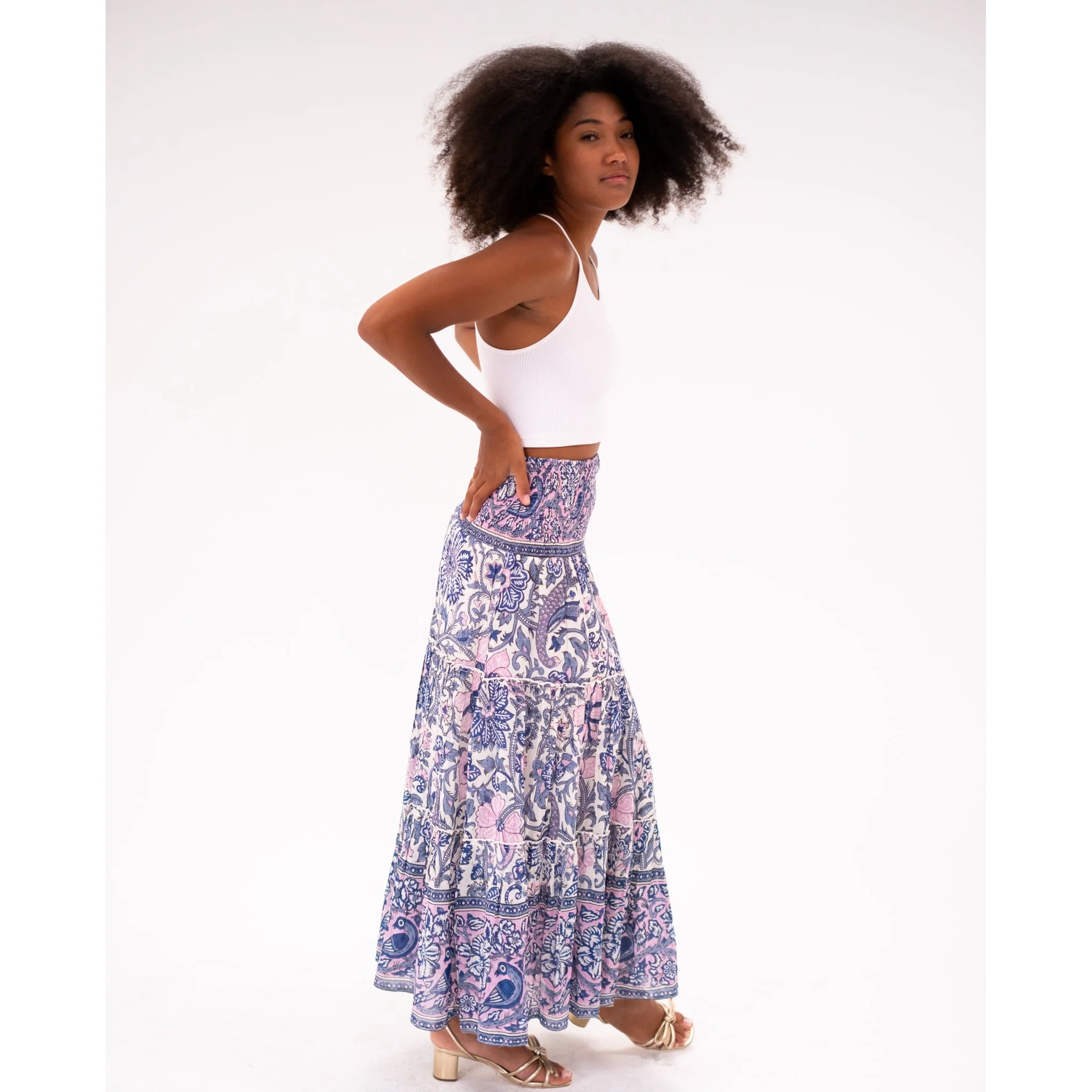 Mandy Maxi Skirt- Pink Navy Bird print - Image 10