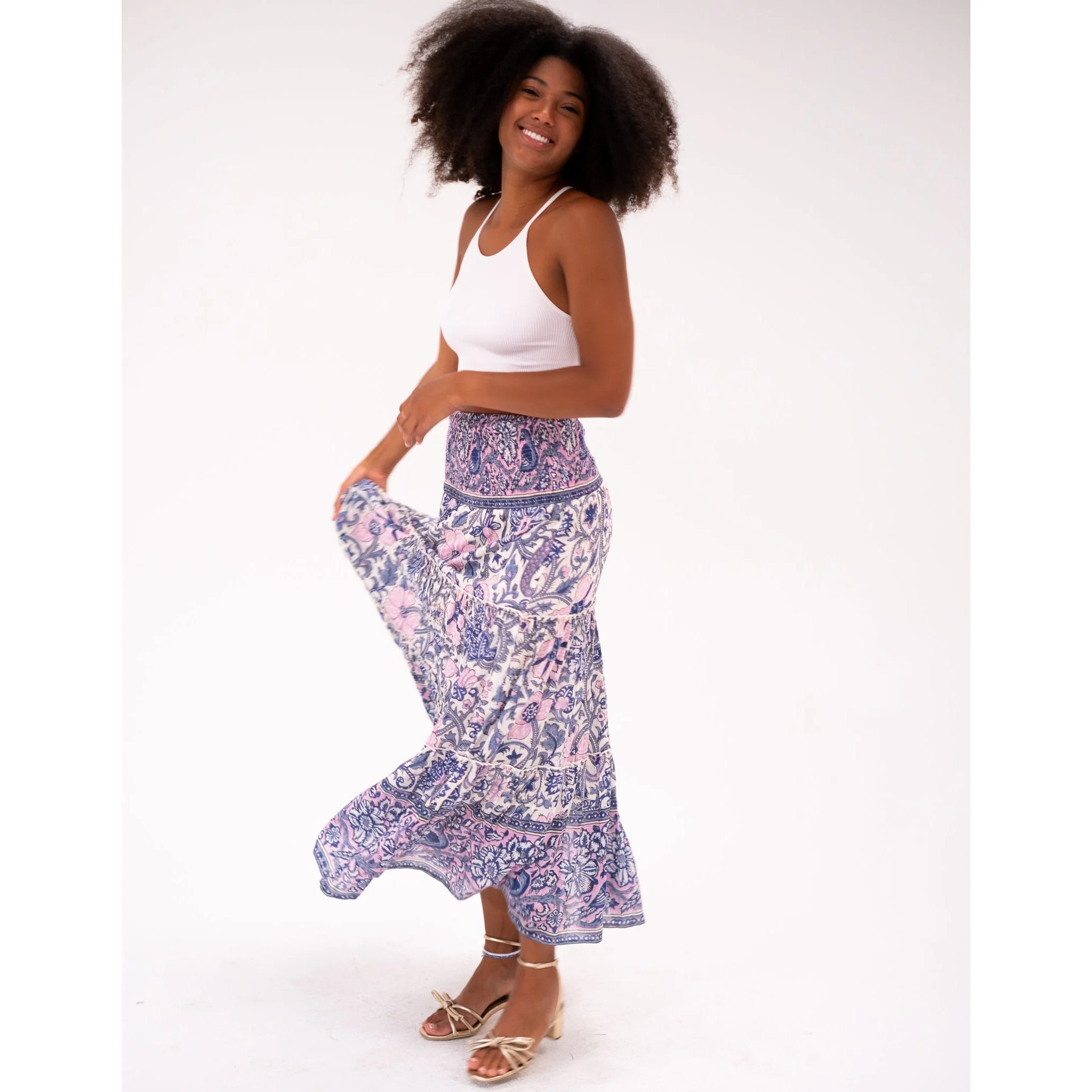 Mandy Maxi Skirt- Pink Navy Bird print - Image 11