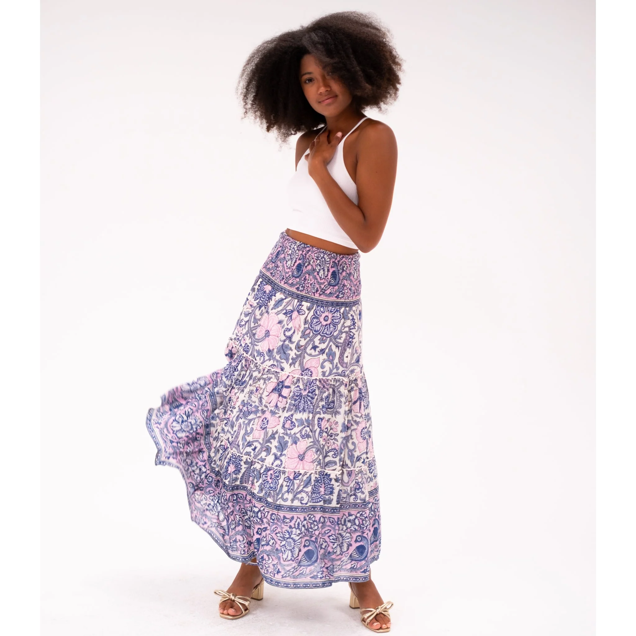 Mandy Maxi Skirt- Pink Navy Bird print - Image 12