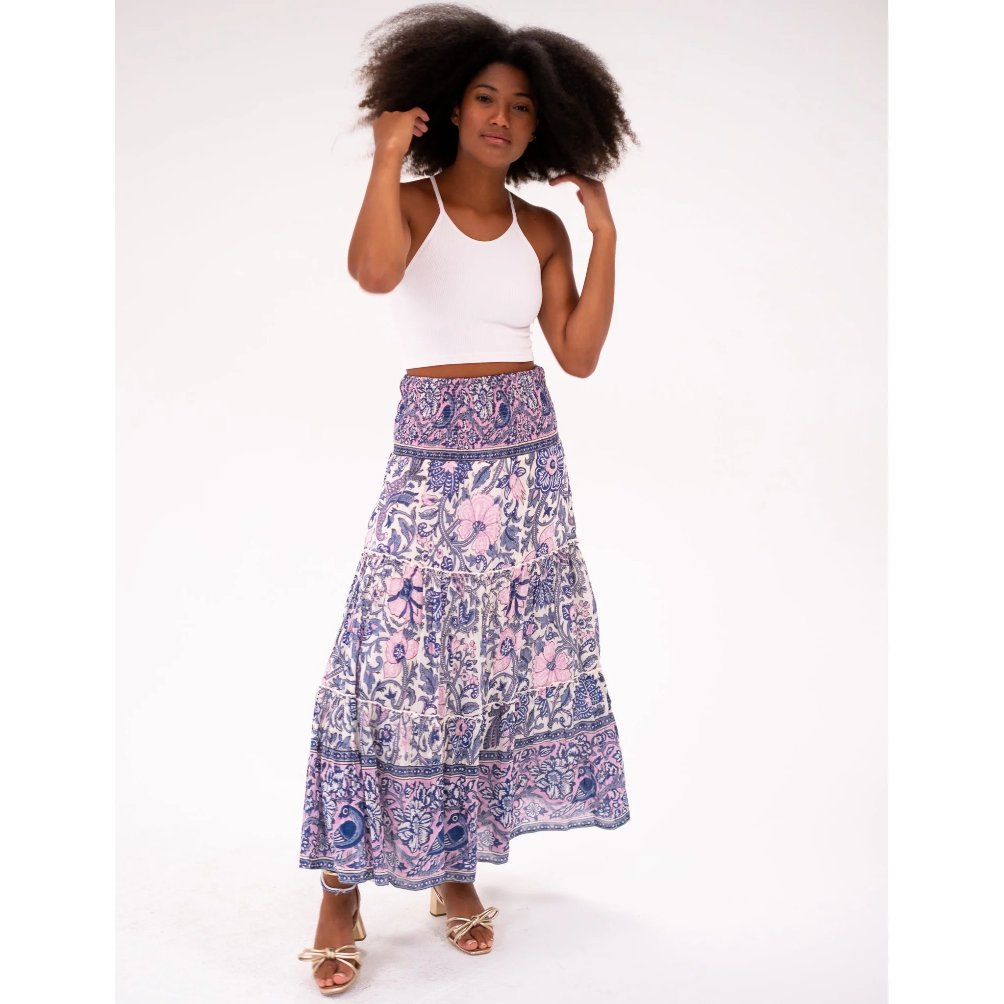 Mandy Maxi Skirt- Pink Navy Bird print - Image 13