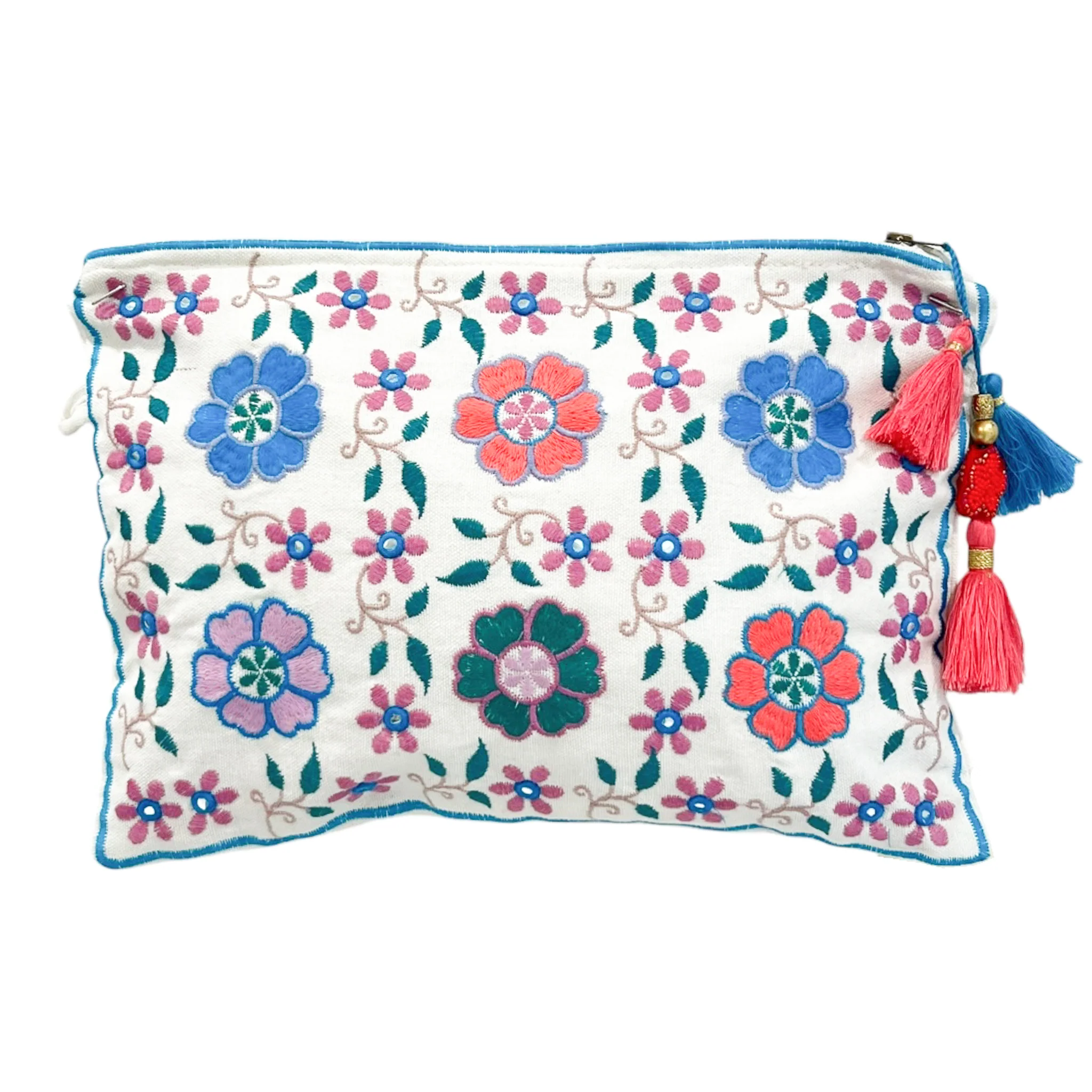 Multi colored Embroidered Pouch - Blue & Purple