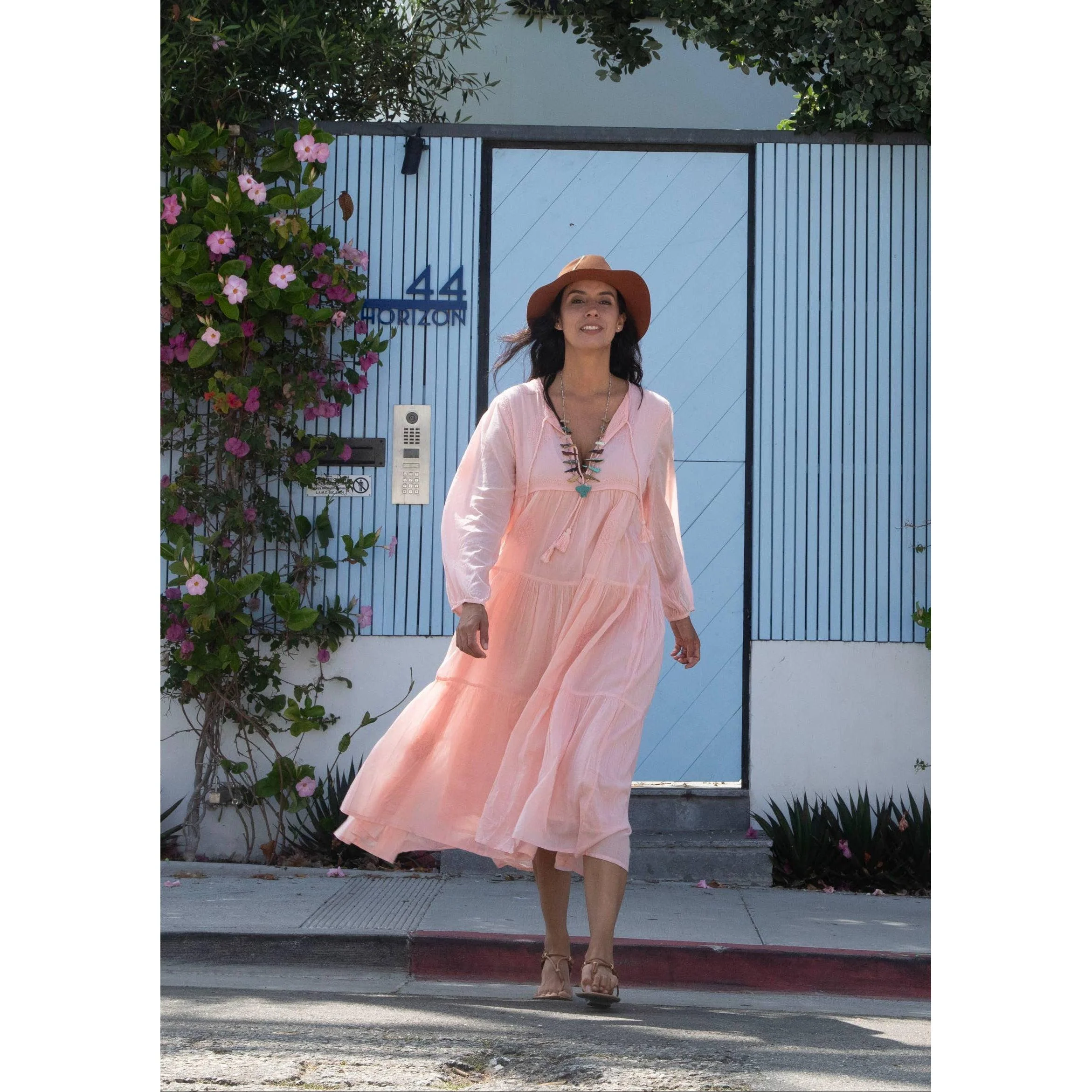 Mylene Embroidered Maxi Dress Long Sleeves and Tassels Peach - Image 4