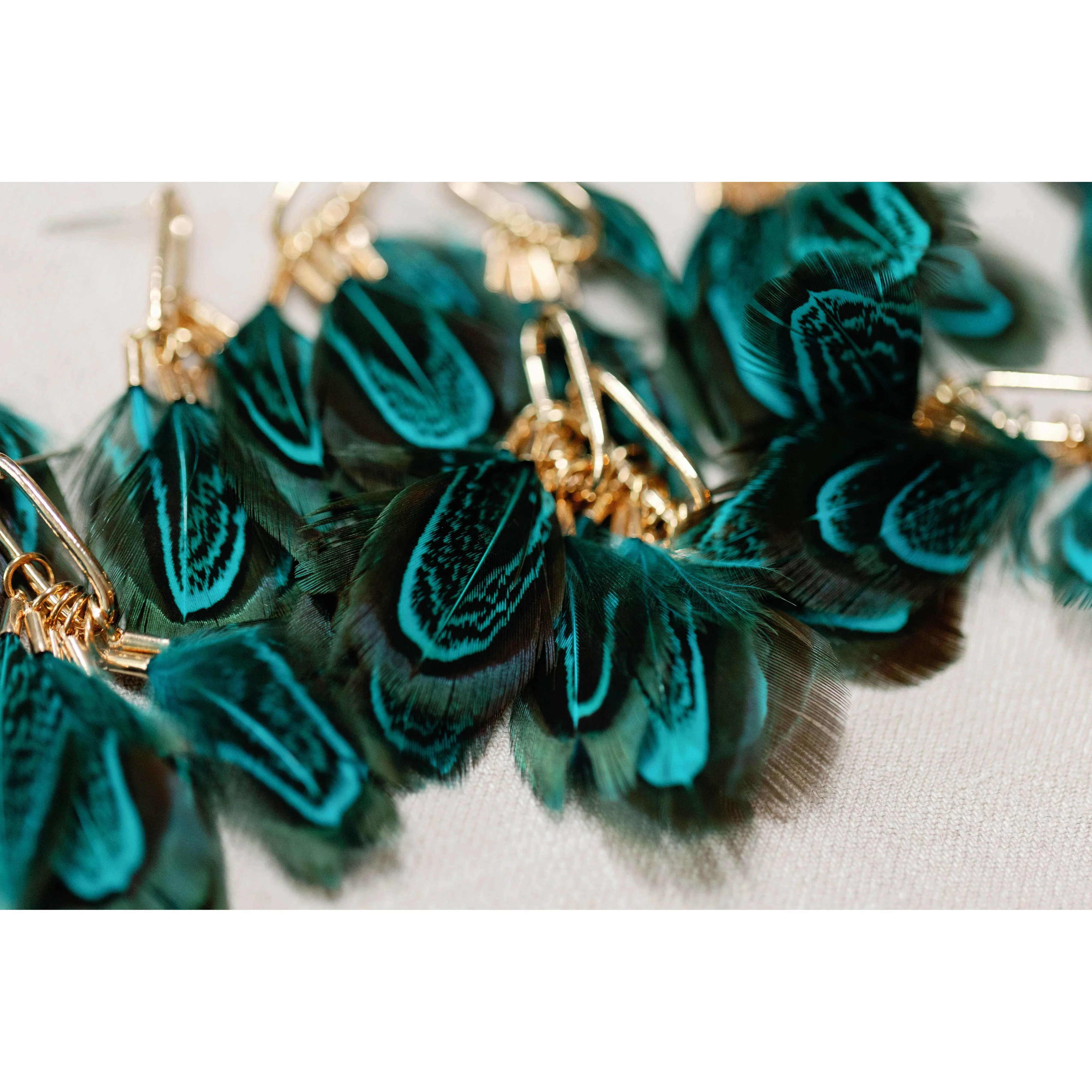 Peacock Feather Fall Statement Tassel Earrings - Image 2