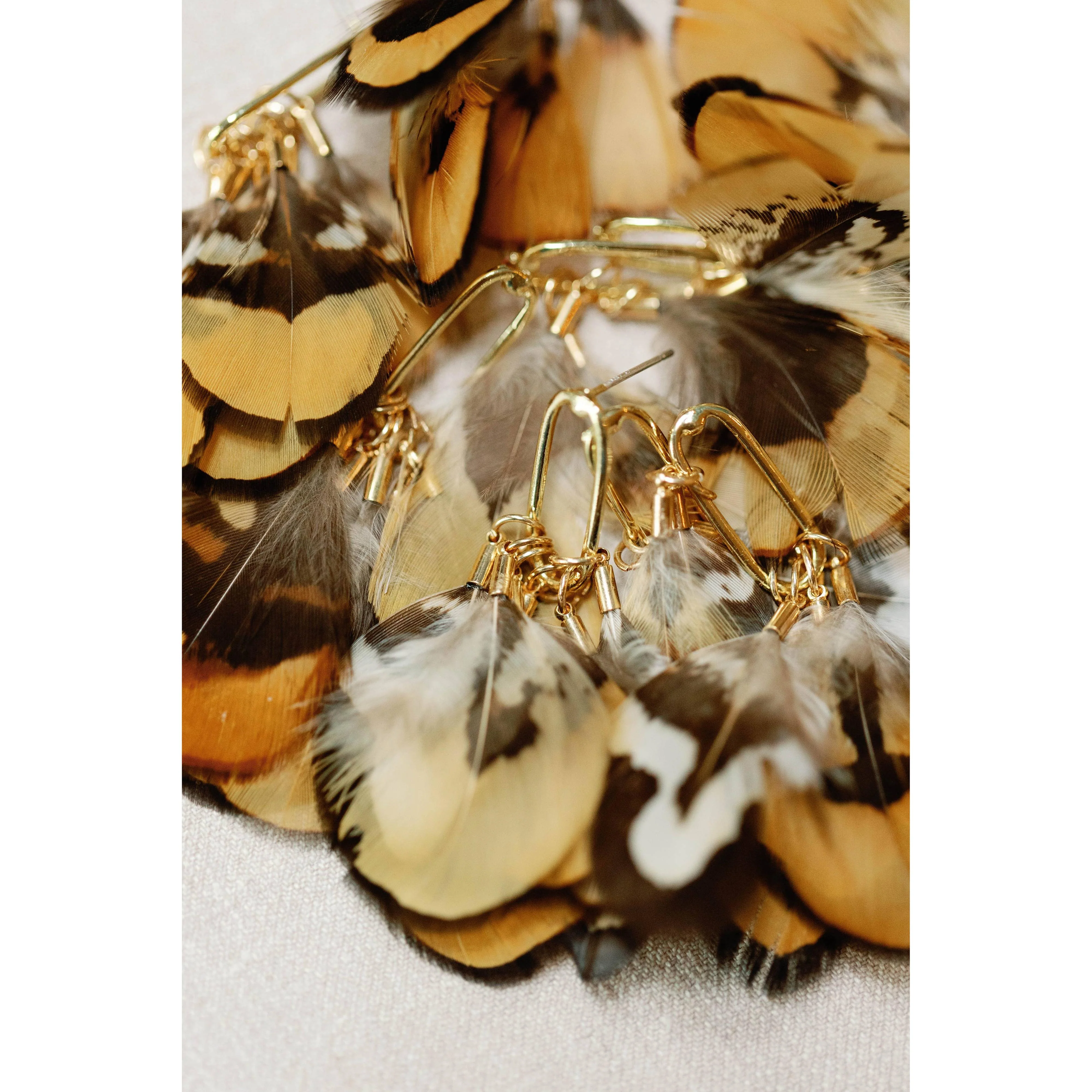 Quail Feather Fall Statement Tassel Earrings - Image 4
