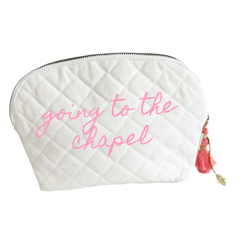 Quilted Canvas Clamshell Bag With Pink Tassel - Image 6