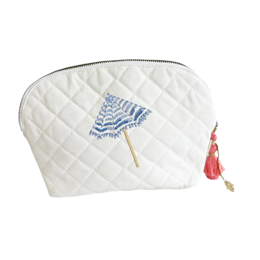 Quilted Canvas Clamshell Bag With Pink Tassel - Image 7
