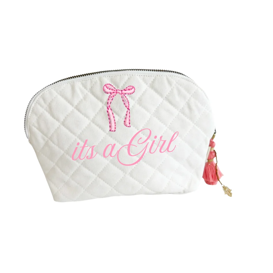 Quilted Canvas Clamshell Bag With Pink Tassel - Image 9