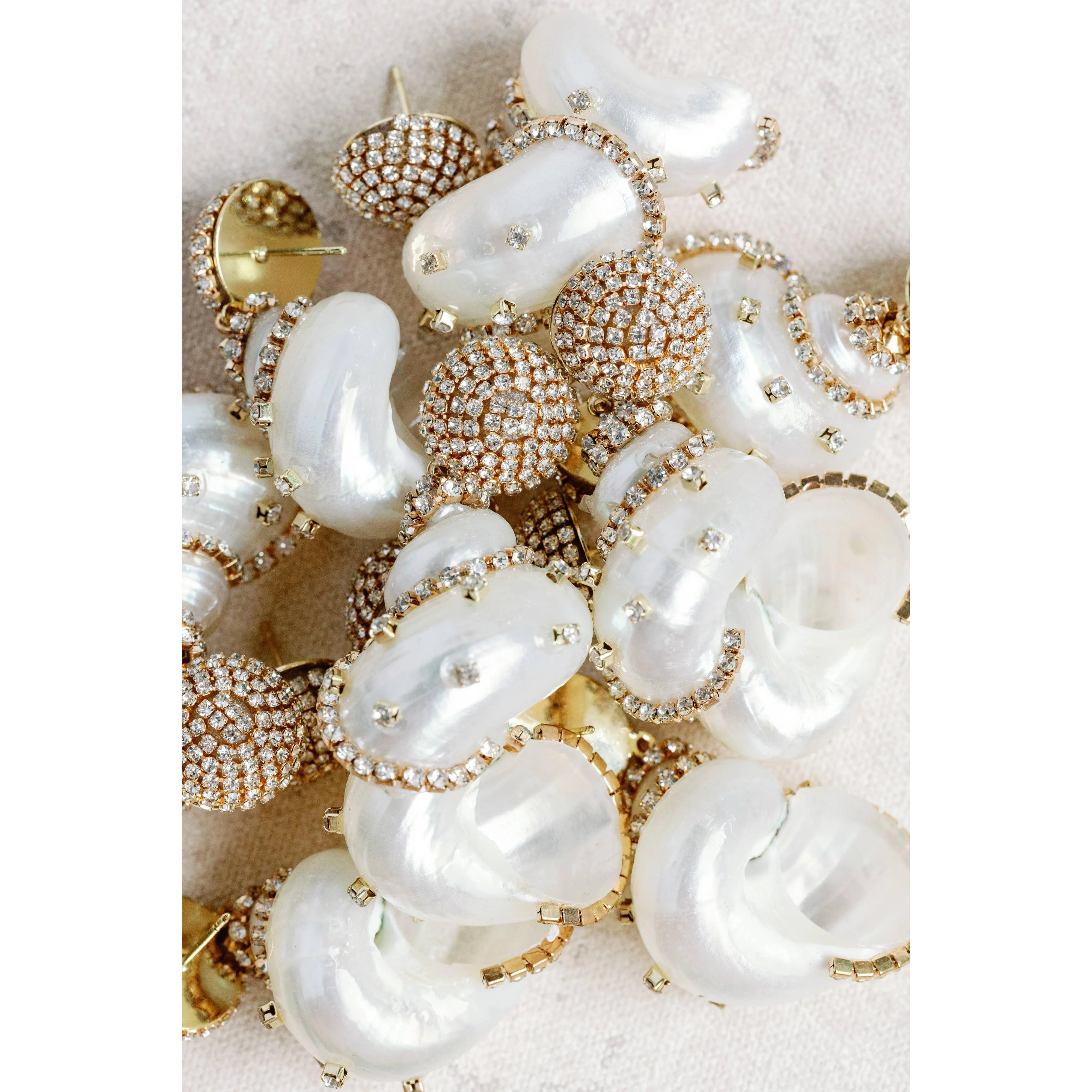 Rhinestone Wrapped White Shell Statement Earrings - Image 2