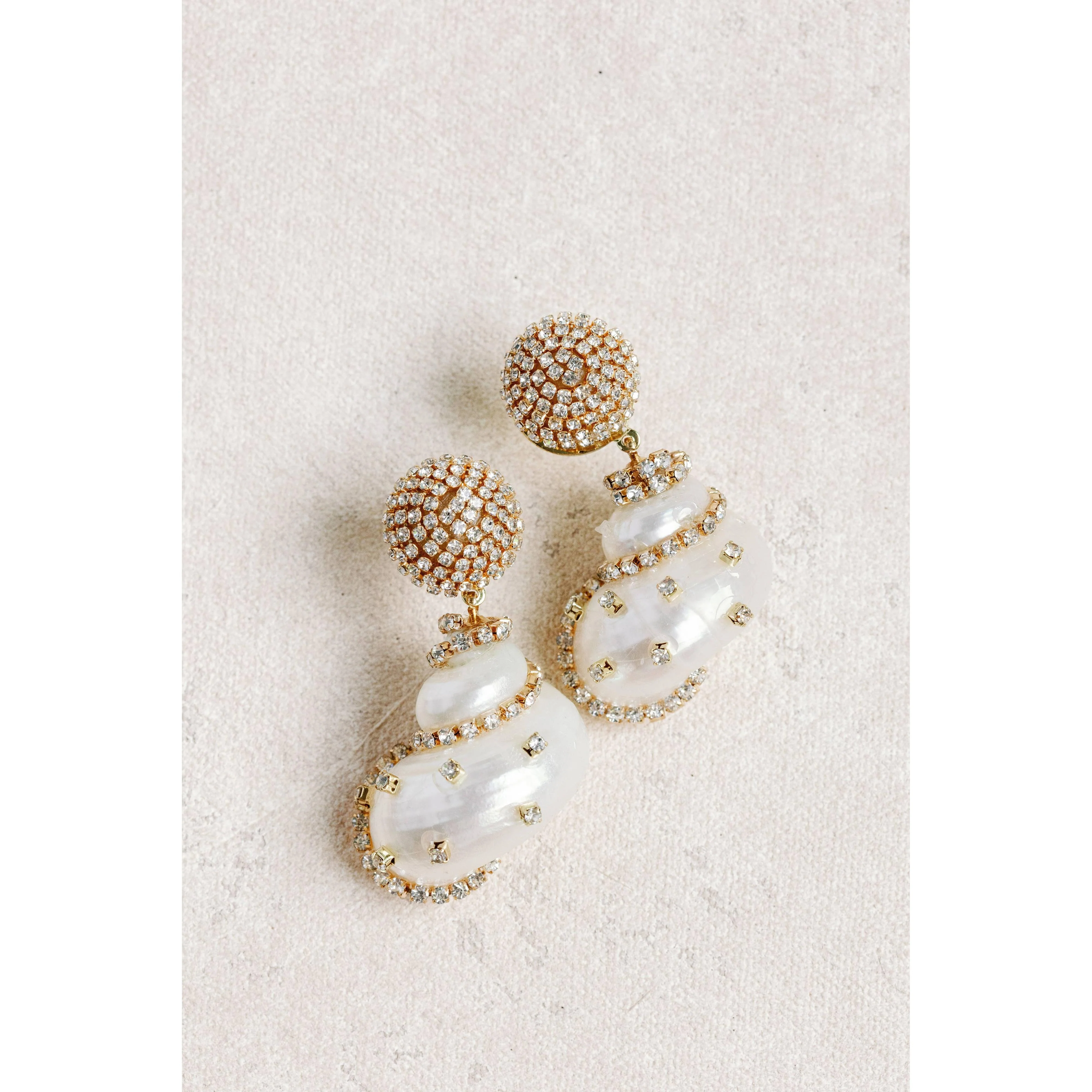 Rhinestone Wrapped White Shell Statement Earrings - Image 3