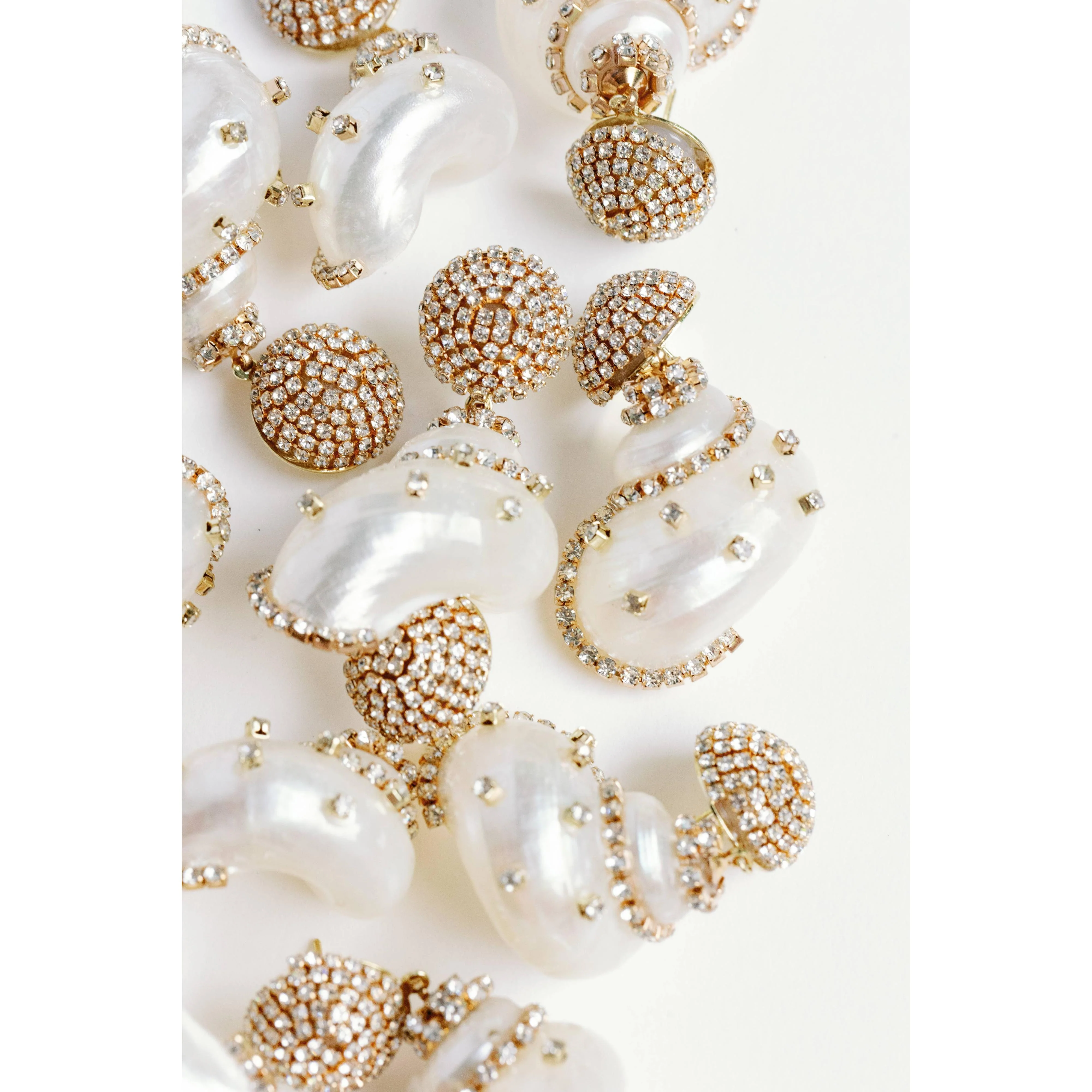 Rhinestone Wrapped White Shell Statement Earrings - Image 5