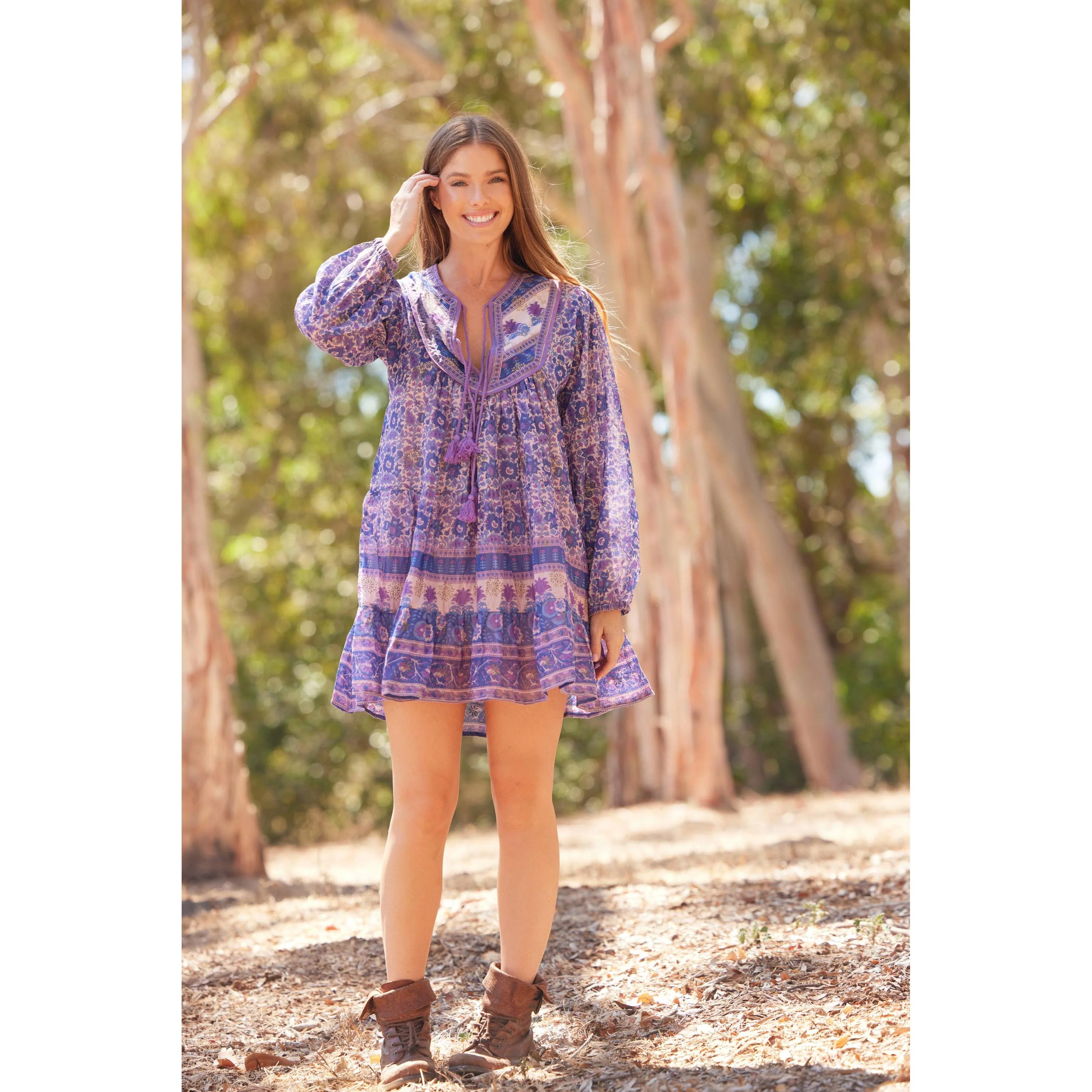 Sienna Printed Short Dress With Long Sleeves Liberty Blue - Image 2