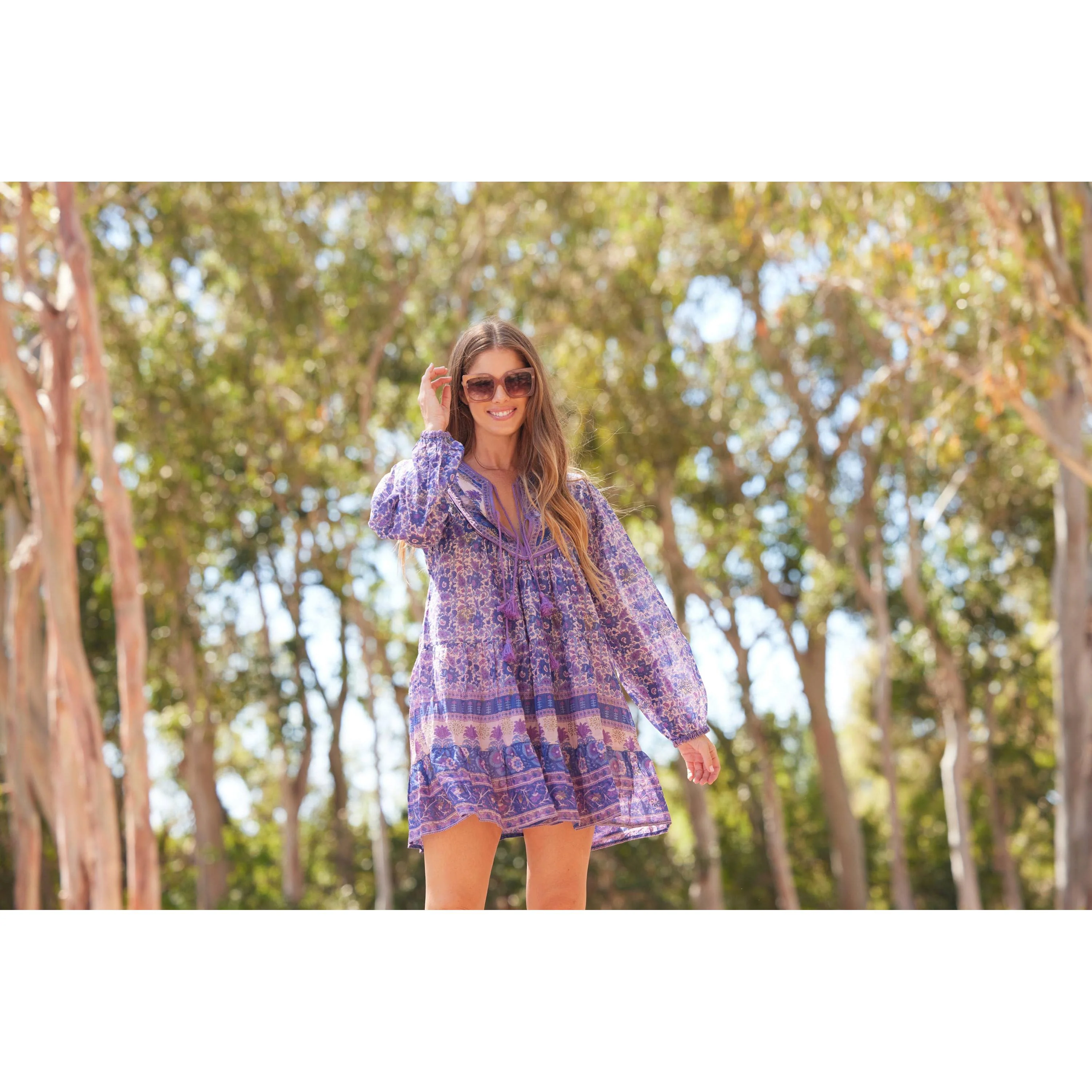 Sienna Printed Short Dress With Long Sleeves Liberty Blue - Image 4