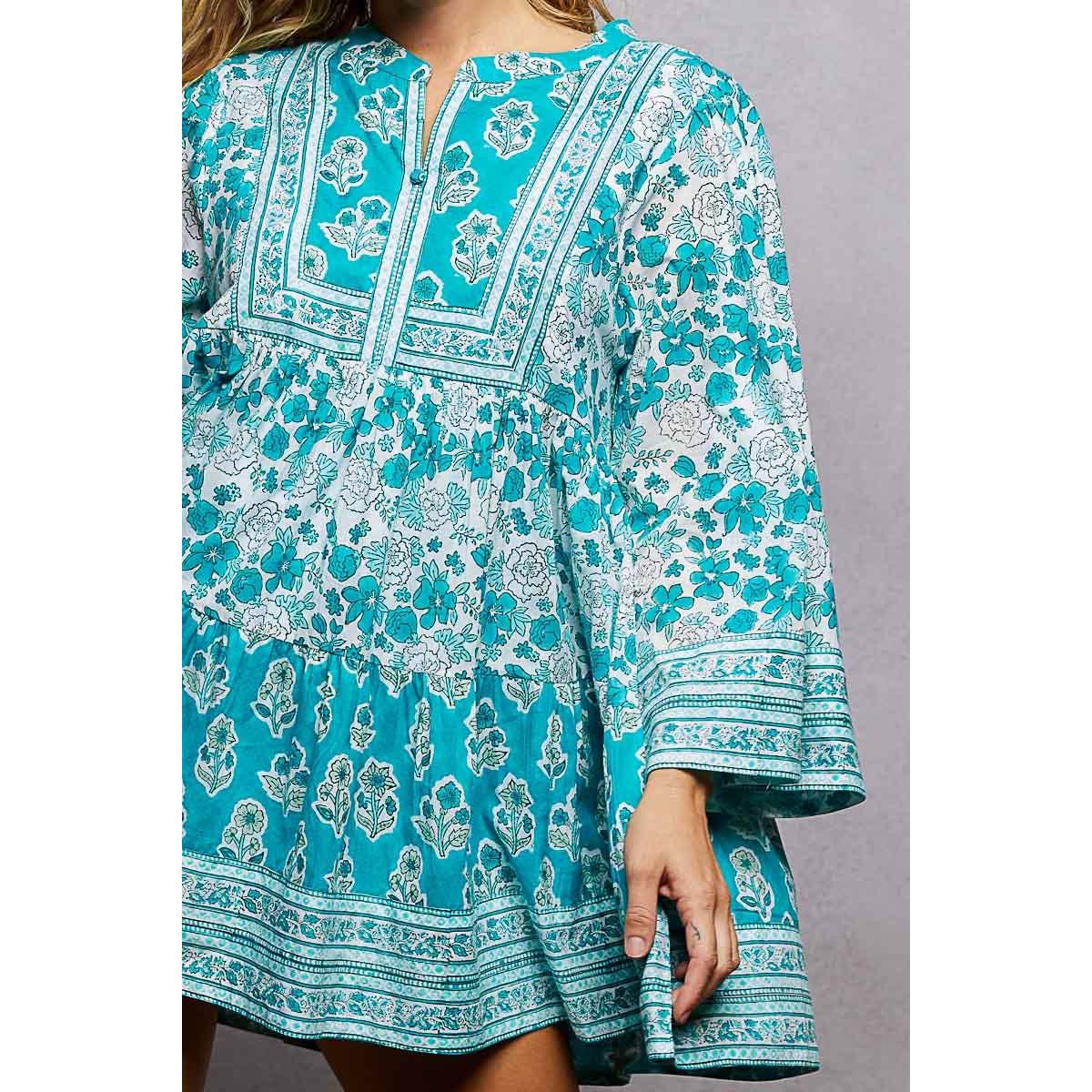 Long Sleeve Floral Dress Top: TEAL MULTI - Image 6