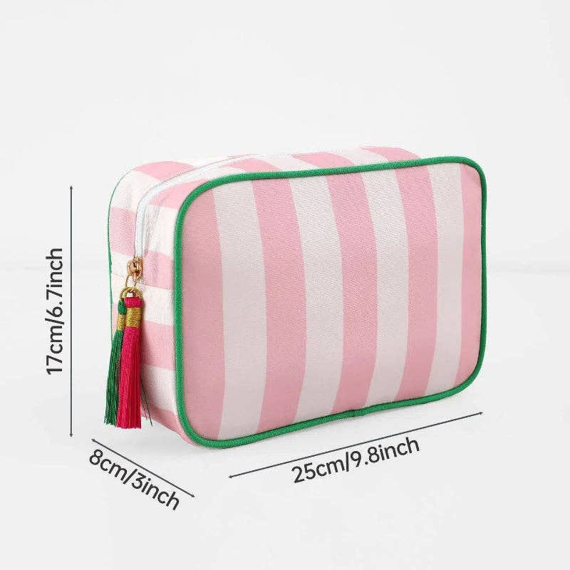 Striped Cosmetic Bag -Green & White Thin Stripes - Image 3