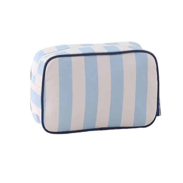 Striped Cosmetic Bag – White & Blue Stripes