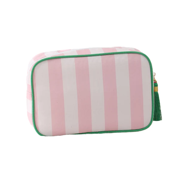 Striped Cosmetic Bag – White & Pink Stripes
