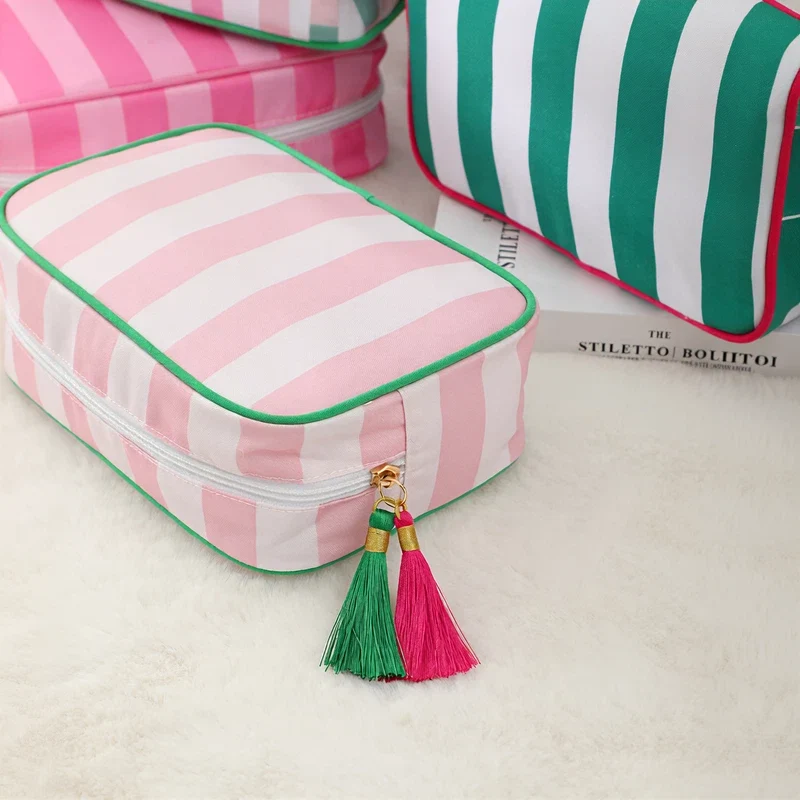 Striped Cosmetic Bag – White & Pink Stripes - Image 5