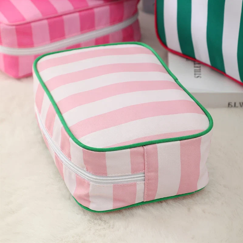 Striped Cosmetic Bag – White & Pink Stripes - Image 6