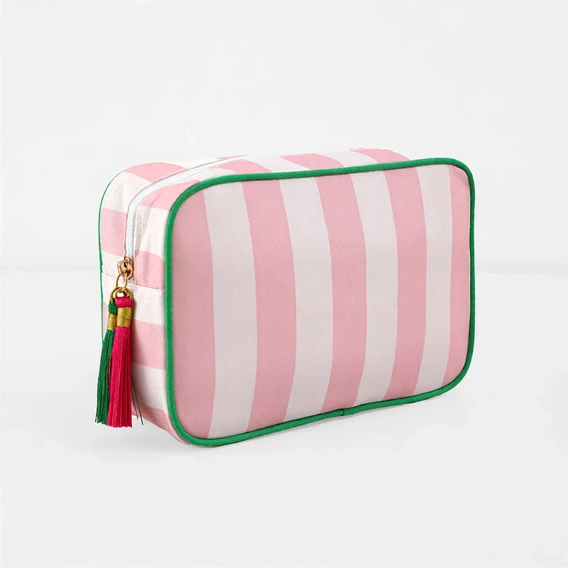 Striped Cosmetic Bag –White & Royal Blue Stripes - Image 6