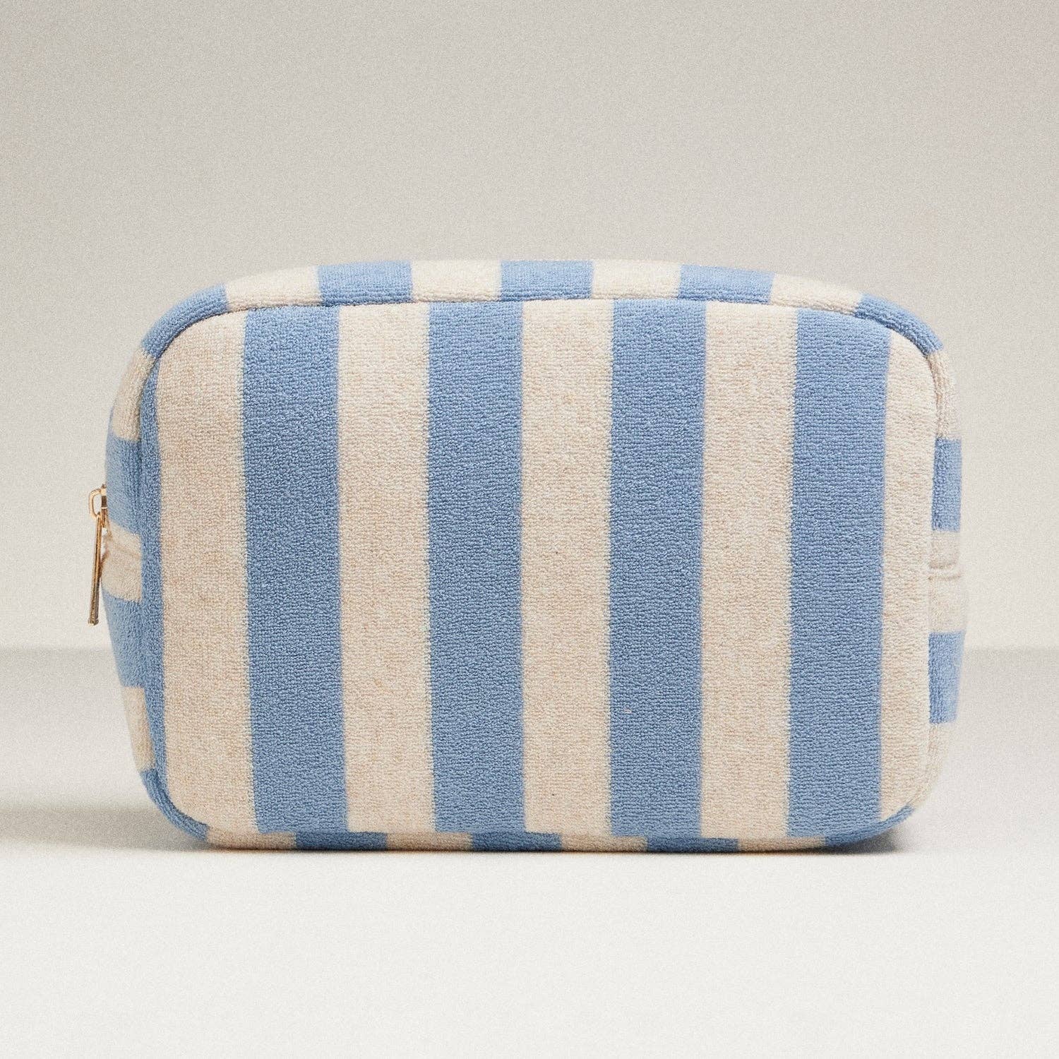 Striped Terry Fabric Travel Pouch- Light blue