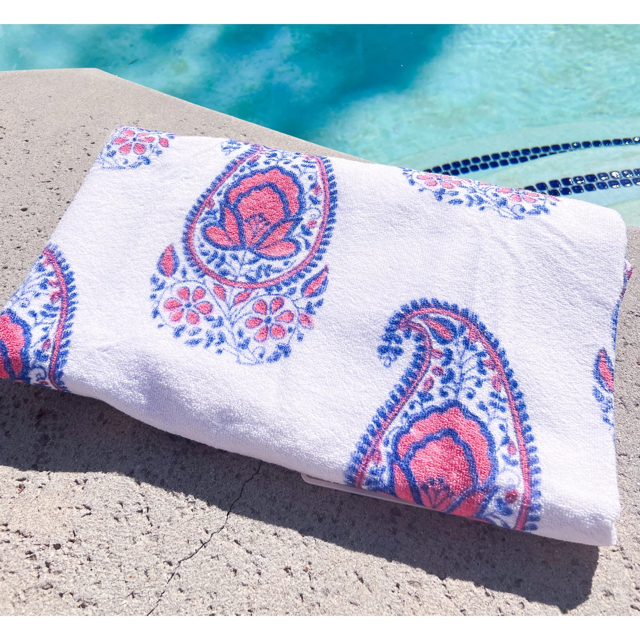 Pink and Navy Paisley Towel - Image 3