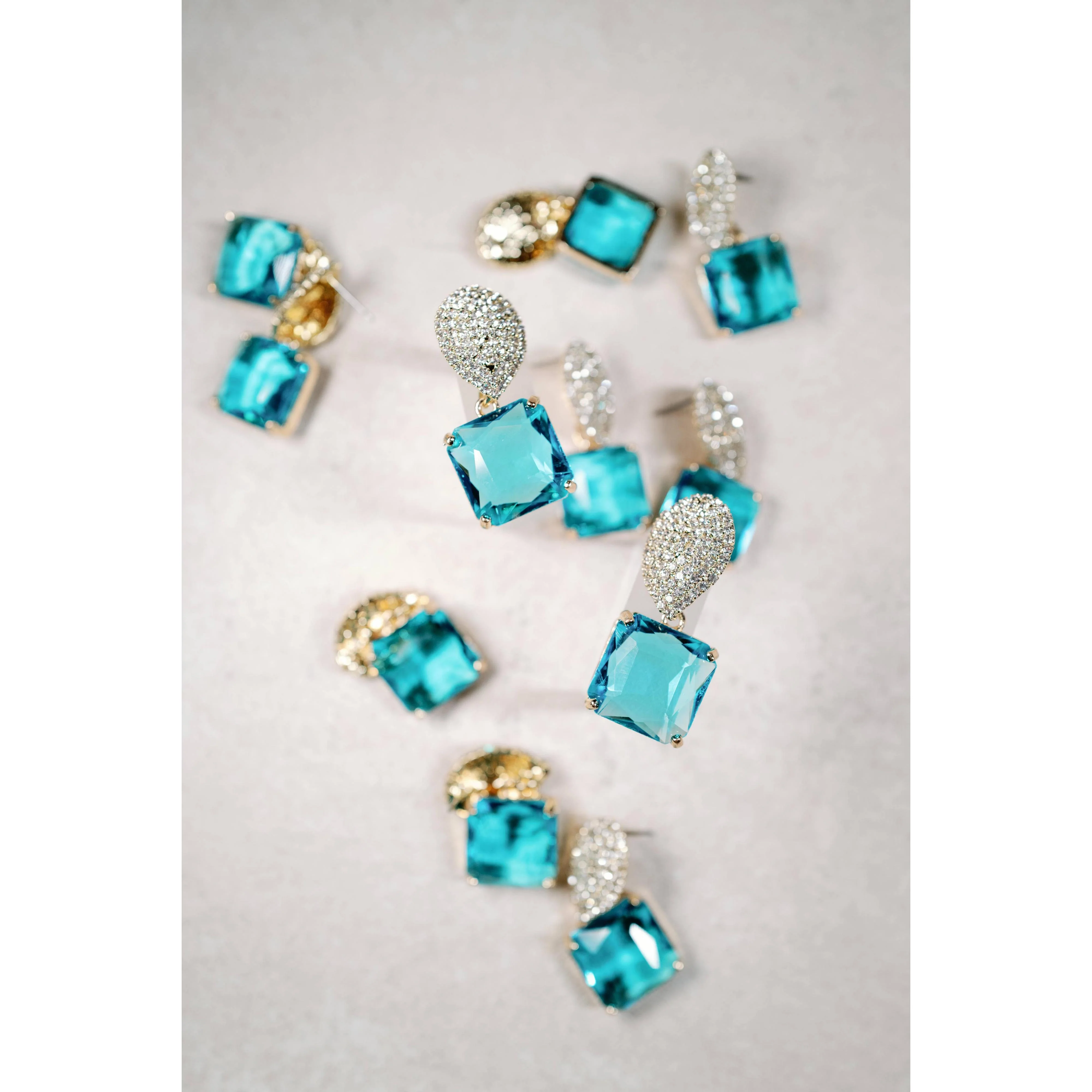 Turquoise Retro Pave Crystal Gum Drop Statement Earrings - Image 3