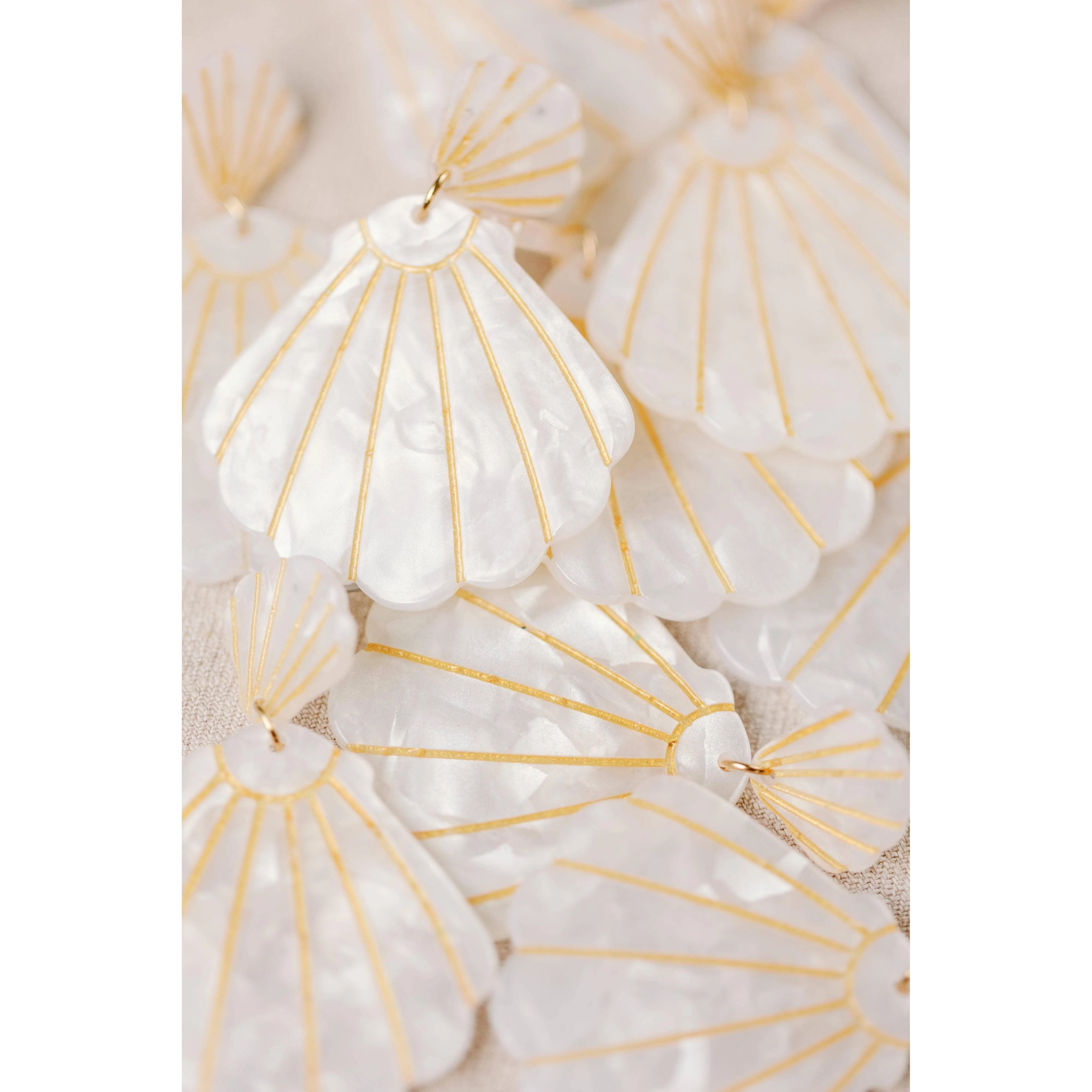 White Tortoise Statement Shell Earrings - Image 2